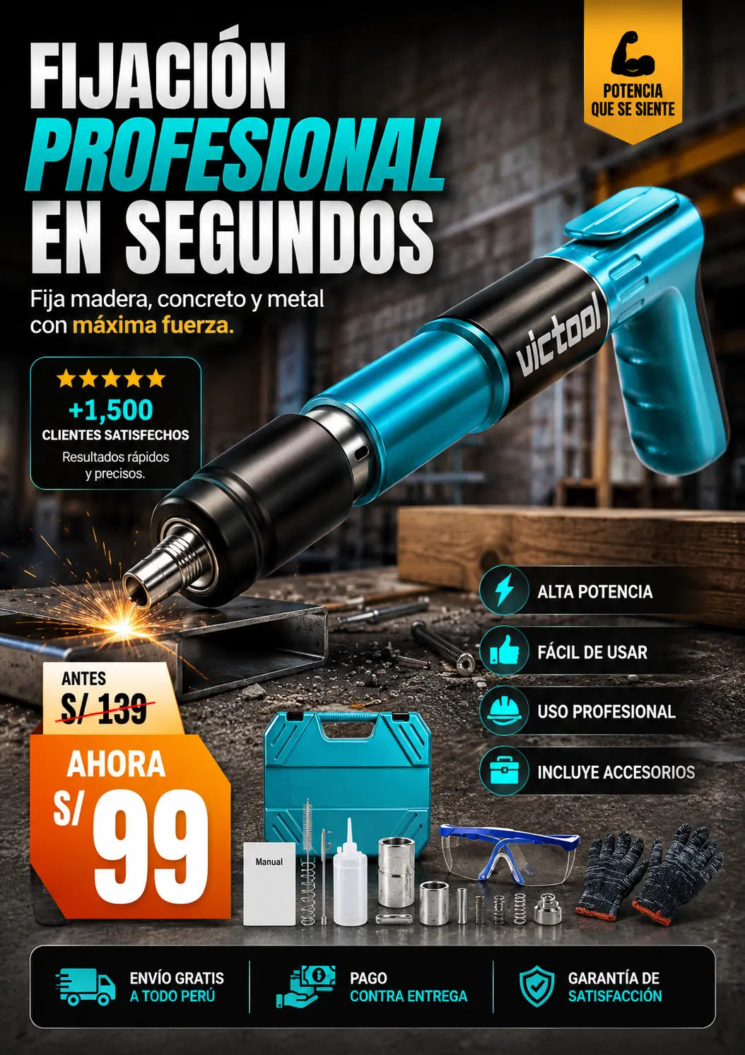 pistola fulminante fijación de clavos